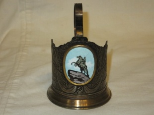 Подстаканник "Медный всадник" с эмалевым медальоном